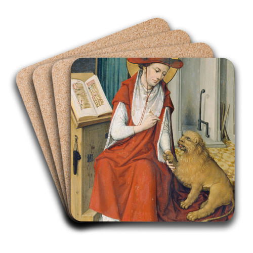 St Jerome in his Study with the Lion by Master of the Housebook  Art Drink Coaster set