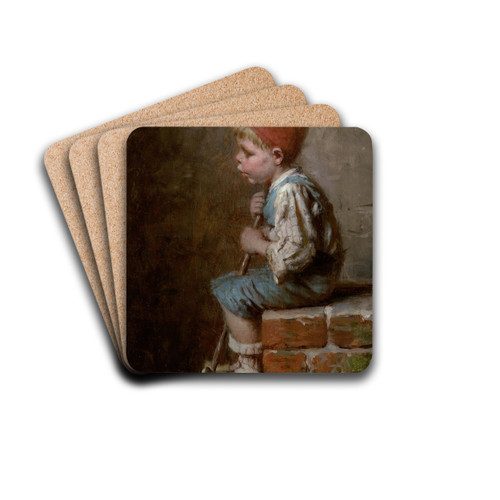 Sitzender Bub, pfeifend by Hermann von Kaulbach Drink Coasters - set of 4