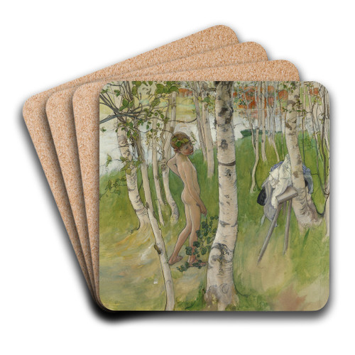 Ulf. Nude Boy among Birches by Carl Larsson Art Drink Coaster set