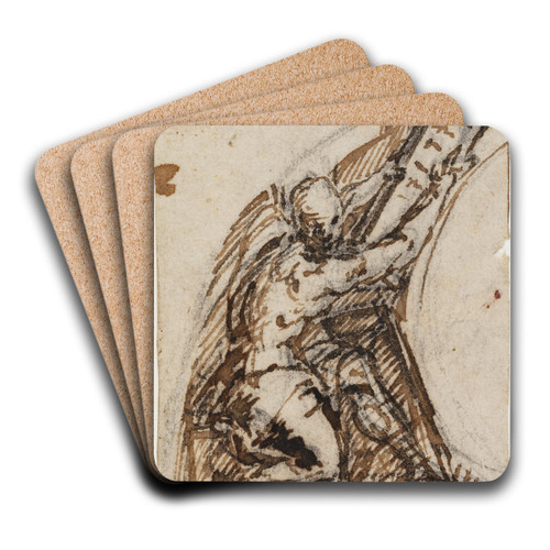 Siddende mand med skrifttavle Arkitekturdetalje by Giulio Campi Art Drink Coaster set
