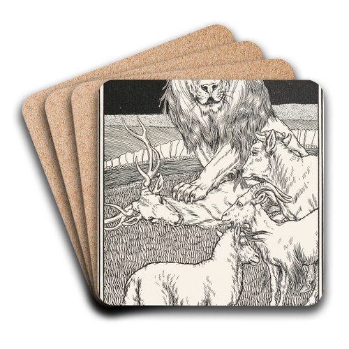 The Heifer, the Goat, and the Sheep by Percy J. Billinghurst Art Drink Coaster set