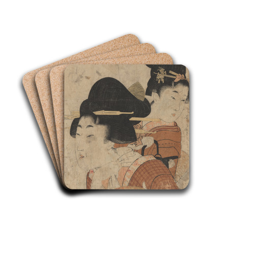 Towel (Tenuzui) by Kitagawa Utamaro Drink Coasters - set of 4