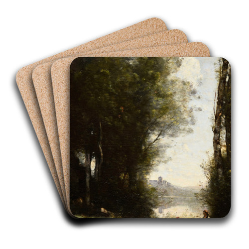 Les Deux soeurs sous les arbres au bord du lac by Jean-Baptiste-Camille Corot Art Drink Coaster set