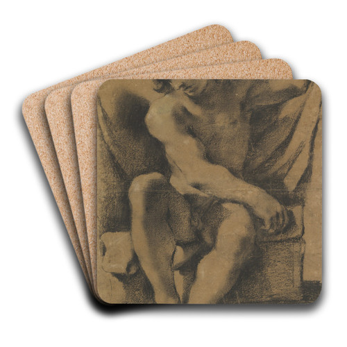 Seated Nude Young Man in Nearly Frontal View by Guercino Art Drink Coaster set