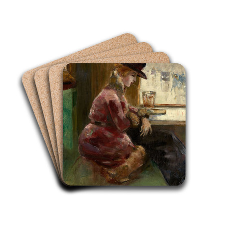 Lady in a Caf, Berlin by Lesser Ury Drink Coasters - set of 4 Lady in a Caf, Berlin by Lesser Ury Drink Coasters - set of 4