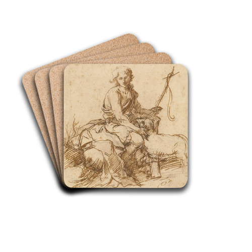 The Youthful Saint John the Baptist Seated in a Landscape by Bartolom Estebn Murillo Drink Coasters - set of 4