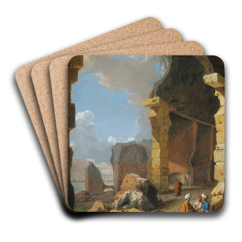 Roman Ruins With Turbaned Figures by Bartholomeus Breenbergh Art Drink Coaster set