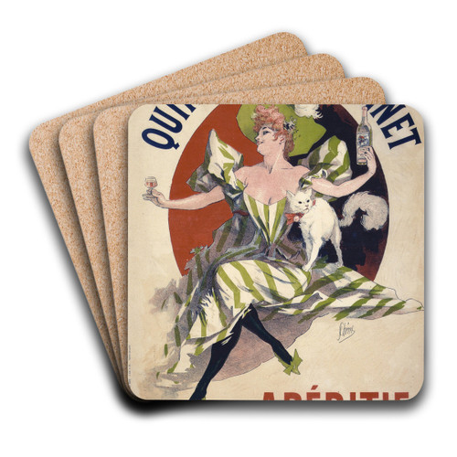 Quinquina Dubonnet apritif dans tous les cafs by Jules Chret Art Drink Coaster set Quinquina Dubonnet apritif dans tous les cafs by Jules Chret Art Drink Coaster set