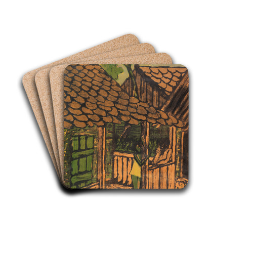 Zwei Zigeunerkinder vor der Htte by Otto Mueller Drink Coasters - set of 4 Zwei Zigeunerkinder vor der Htte by Otto Mueller Drink Coasters - set of 4