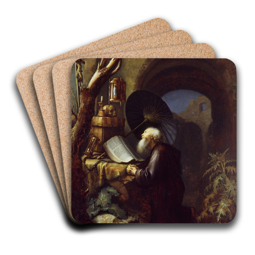 A Hermit at Prayer by Studio of Gerrit Dou Art Drink Coaster set A Hermit at Prayer by Studio of Gerrit Dou Art Drink Coaster set