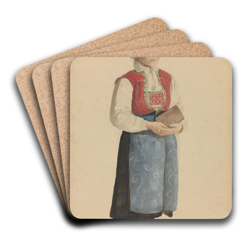 Kvinne i bunad, Viky by Adolph Tidemand Art Drink Coaster set Kvinne i bunad, Viky by Adolph Tidemand Art Drink Coaster set