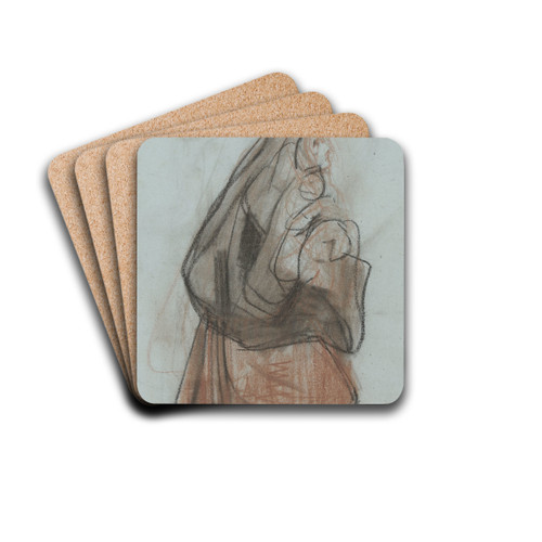 Vrouw, naar boven kijkend by August Alleb Drink Coasters - set of 4 Vrouw, naar boven kijkend by August Alleb Drink Coasters - set of 4