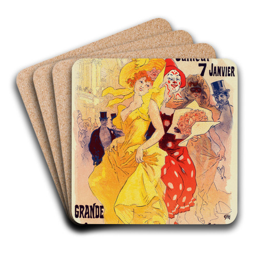 Bals De L'opra En 1899 by Jules Chret Art Drink Coaster set Bals De L'opra En 1899 by Jules Chret Art Drink Coaster set