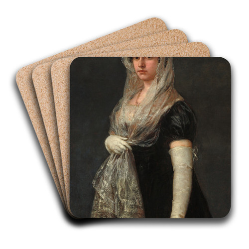 Young Lady Wearing a Mantilla and Basquina by Francisco de Goya Art Drink Coaster set