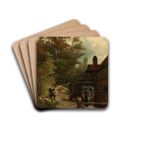 Jacob van Ruisdael Sketching a Watermill by Gerard Bilders Drink Coasters - set of 4 Jacob van Ruisdael Sketching a Watermill by Gerard Bilders Drink Coasters - set of 4