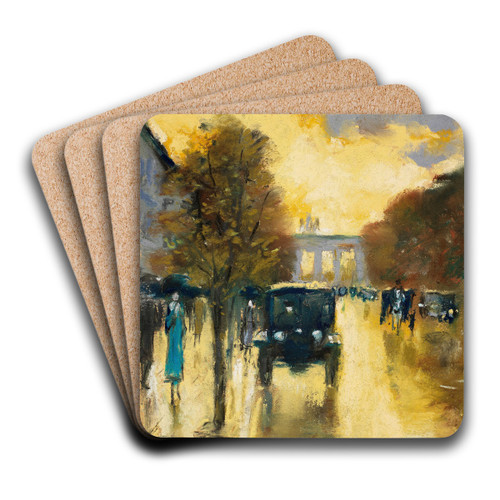 Unter den Linden mit Blick auf das Brandenburger Tor, Berlin by Lesser Ury Art Drink Coaster set Unter den Linden mit Blick auf das Brandenburger Tor, Berlin by Lesser Ury Art Drink Coaster set