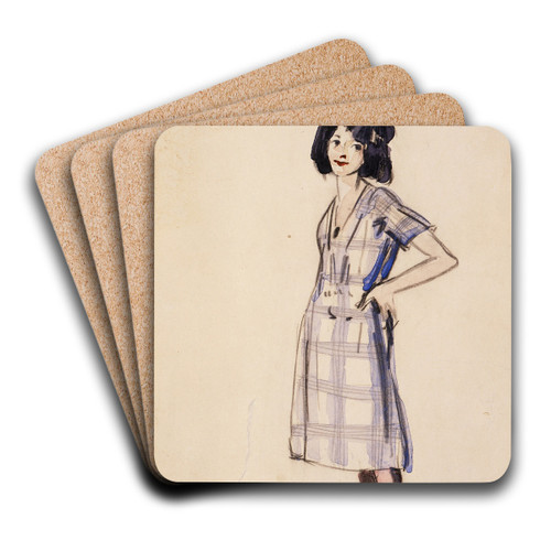 Girl in Checkered Dress by George Luks Art Drink Coaster set