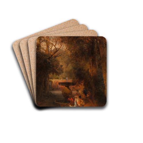 Gardens and fountain of the Villa Torlonia, Frascati, Rome by Oswald Achenbach Drink Coasters - set of 4