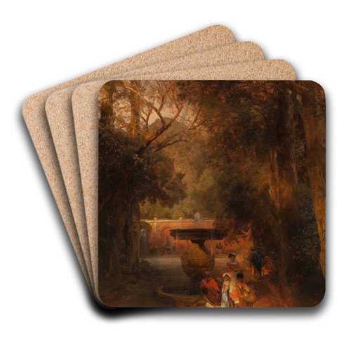 Gardens and fountain of the Villa Torlonia, Frascati, Rome by Oswald Achenbach Art Drink Coaster set