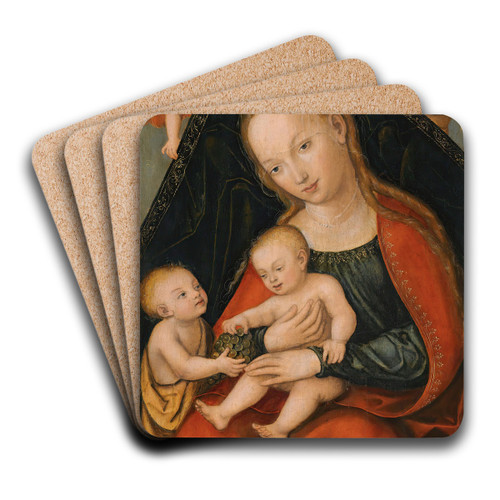 The Virgin And Child With St. John The Baptist And Two Angels by Follower of Lucas Cranach the Elder Art Drink Coaster set
