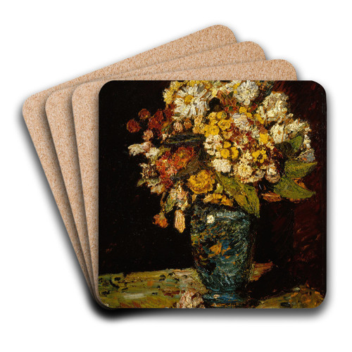 Flowers in a Blue Vase by Adolphe Monticelli Art Drink Coaster set Flowers in a Blue Vase by Adolphe Monticelli Art Drink Coaster set