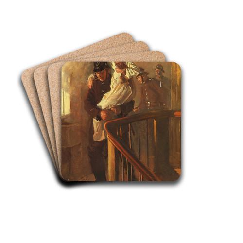 Brandmand redder en gammel Dame by Erik Henningsen Drink Coasters - set of 4