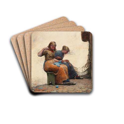 Mending the Nets by Winslow Homer Drink Coasters - set of 4 Mending the Nets by Winslow Homer Drink Coasters - set of 4