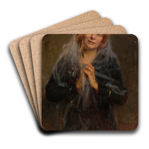 Bildnis einer Dame mit Schleier (Die Gattin des Knstlers) by Arthur Von Ferraris Art Drink Coaster set