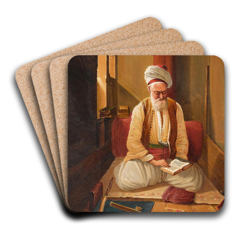 An Interior With A Turkish Gentleman In Prayer by Frans Vervloet Art Drink Coaster set An Interior With A Turkish Gentleman In Prayer by Frans Vervloet Art Drink Coaster set