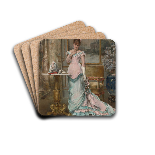 L'attente (Avant Le Bal) by Alfred Stevens Drink Coasters - set of 4 L'attente (Avant Le Bal) by Alfred Stevens Drink Coasters - set of 4