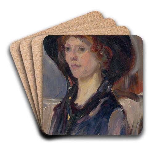 Head Study Of A Girl In A Hat by udovt Pitthordt Art Drink Coaster set
