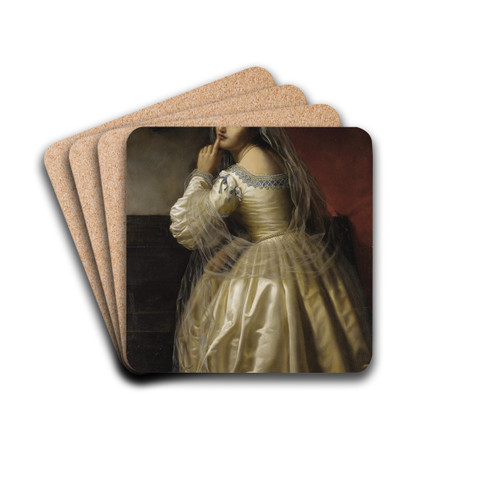 Portrait of a Lady with Beautiful Veil by European School Drink Coasters - set of 4