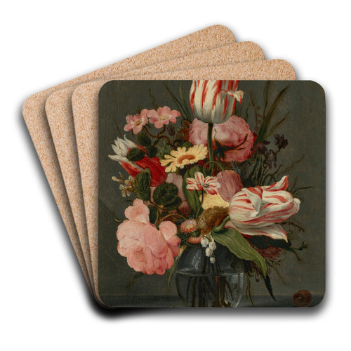 Flowers in a glass vase on a ledge by Hans Bollongier Art Drink Coaster set