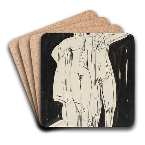 Zwei stehende Akte, sich abtrocknend by Ernst Ludwig Kirchner Art Drink Coaster set Zwei stehende Akte, sich abtrocknend by Ernst Ludwig Kirchner Art Drink Coaster set