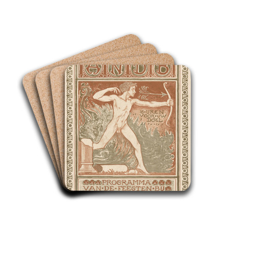 Omslagontwerp voor; Feestprogramma van de Algemene Nederlandse Diamantbewerkersbond bij de invoering van de achturendag by Richard Nicolas Roland Holst Drink Coasters - set of 4 Omslagontwerp voor; Feestprogramma van de Algemene Nederlandse Diamantbewerkersbond bij de invoering van de achturendag by Richard Nicolas Roland Holst Drink Coasters - set of 4