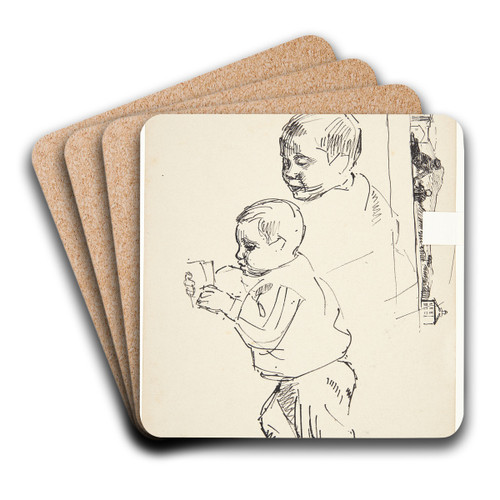 Lsende dreng, et drengehoved og et italiensk landskab by Peter Hansen Art Drink Coaster set