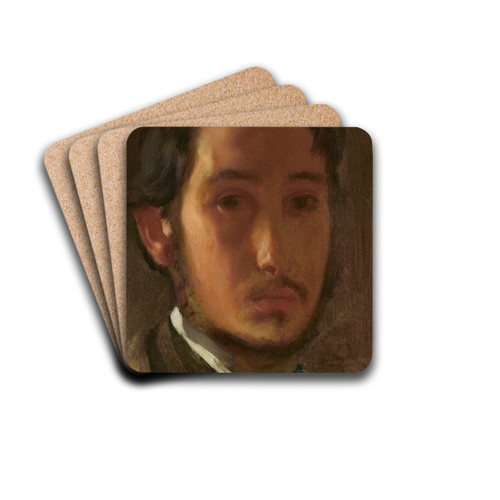 Self-Portrait with White Collar by Edgar Degas Drink Coasters - set of 4 Self-Portrait with White Collar by Edgar Degas Drink Coasters - set of 4