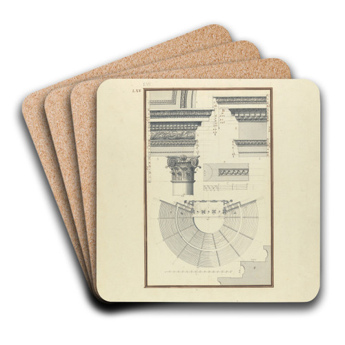Plan of the Second Theater of Laodicea and Details of a Composite Order by Giovanni Battista Borra Art Drink Coaster set Plan of the Second Theater of Laodicea and Details of a Composite Order by Giovanni Battista Borra Art Drink Coaster set