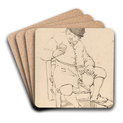 Seated Peasant with Jug by Cornelis Ploos van Amstel Art Drink Coaster set Seated Peasant with Jug by Cornelis Ploos van Amstel Art Drink Coaster set