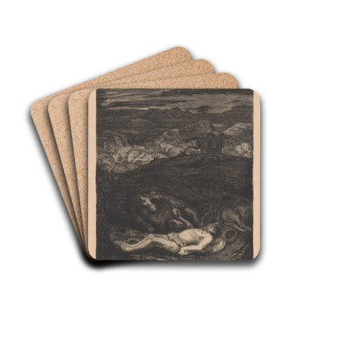 Lichaam van een man in een landschap met paarden by Henri de Groux Drink Coasters - set of 4 Lichaam van een man in een landschap met paarden by Henri de Groux Drink Coasters - set of 4