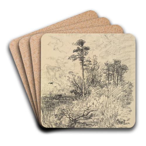 River Landscape by Josef Wenglein Art Drink Coaster set