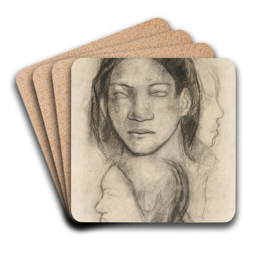 Tahitian Faces (Frontal View and Profiles) by Paul Gauguin Art Drink Coaster set