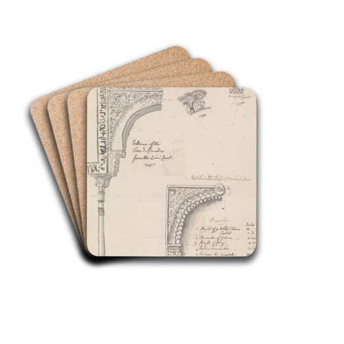 Architectural Sketches of Sections in Alhambra of Granada by Henry Swinburne Drink Coasters - set of 4 Architectural Sketches of Sections in Alhambra of Granada by Henry Swinburne Drink Coasters - set of 4