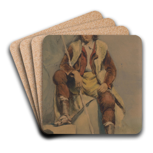 A study of a sitting man from Albania by Vojtech Klimkovi Art Drink Coaster set A study of a sitting man from Albania by Vojtech Klimkovi Art Drink Coaster set