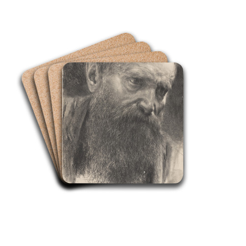 Head of a Bearded Man in Half-Profile by Adolph von Menzel Drink Coasters - set of 4