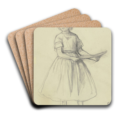 Bauernmdchen mit weitem Rock und einem Papierbogen by Jakob Becker Art Drink Coaster set