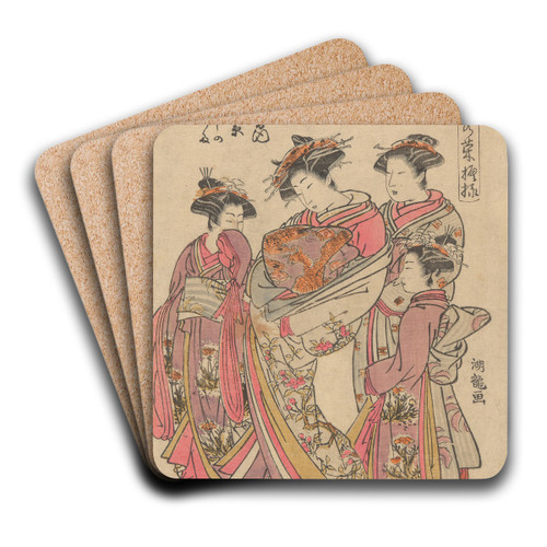 Courtesan Hanamusaki and Attendant by Korysai Isoda Art Drink Coaster set