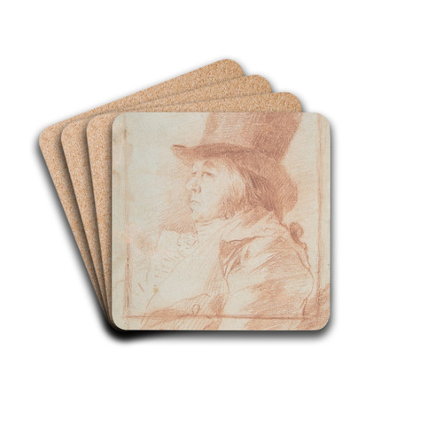 Self-portrait; Goya wearing a top hat facing left within a drawn frame by Francisco de Goya Drink Coasters - set of 4