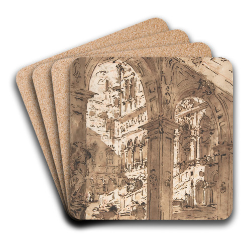 Architectural Capriccio; Courtyard of a Palace by Francesco Guardi Art Drink Coaster set