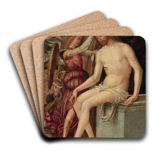 The Resurrected Christ With An Angel by Giovanni Francesco Maineri Art Drink Coaster set